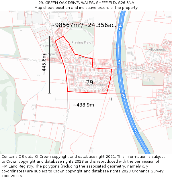 29, GREEN OAK DRIVE, WALES, SHEFFIELD, S26 5NA: Plot and title map