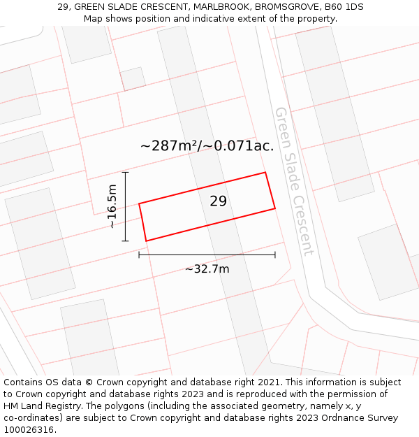 29, GREEN SLADE CRESCENT, MARLBROOK, BROMSGROVE, B60 1DS: Plot and title map