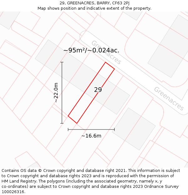 29, GREENACRES, BARRY, CF63 2PJ: Plot and title map