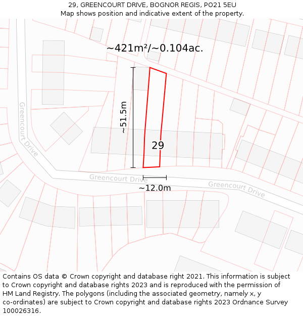 29, GREENCOURT DRIVE, BOGNOR REGIS, PO21 5EU: Plot and title map