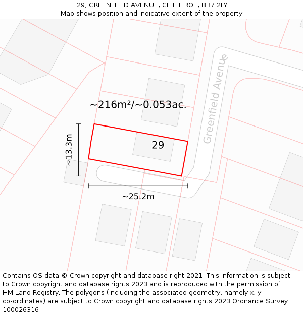 29, GREENFIELD AVENUE, CLITHEROE, BB7 2LY: Plot and title map