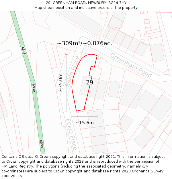 29, GREENHAM ROAD, NEWBURY, RG14 7HY: Plot and title map