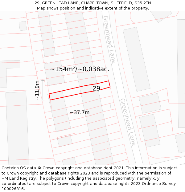 29, GREENHEAD LANE, CHAPELTOWN, SHEFFIELD, S35 2TN: Plot and title map