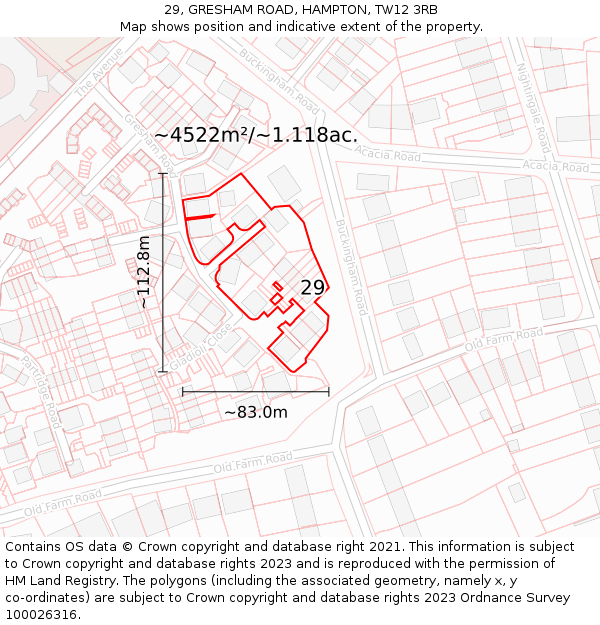 29, GRESHAM ROAD, HAMPTON, TW12 3RB: Plot and title map