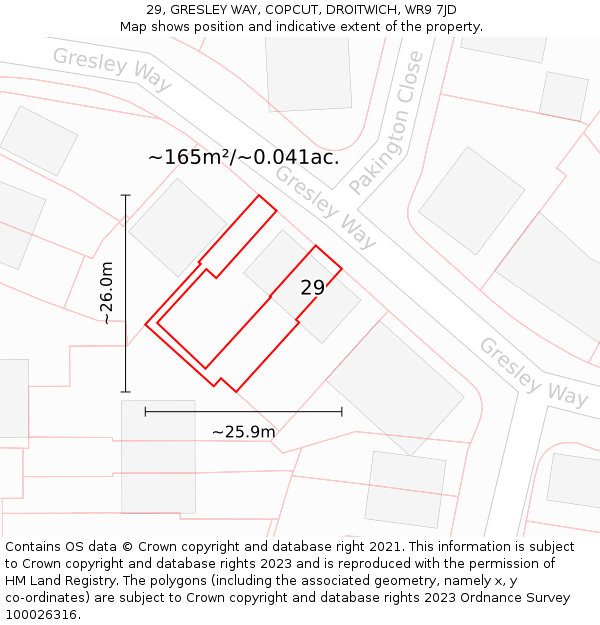 29, GRESLEY WAY, COPCUT, DROITWICH, WR9 7JD: Plot and title map