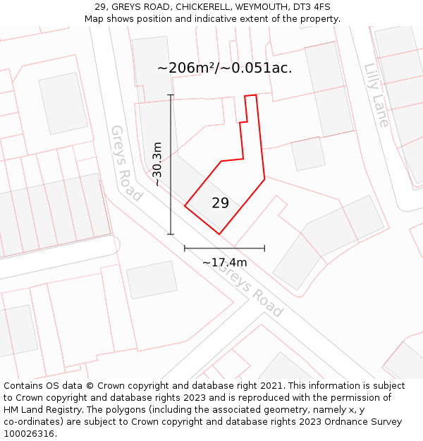 29, GREYS ROAD, CHICKERELL, WEYMOUTH, DT3 4FS: Plot and title map