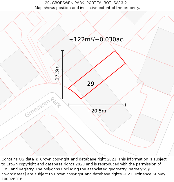 29, GROESWEN PARK, PORT TALBOT, SA13 2LJ: Plot and title map
