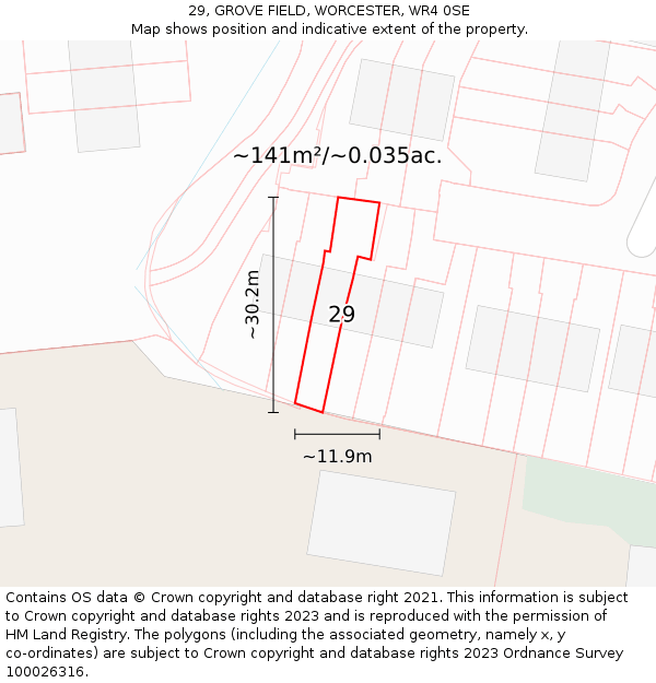 29, GROVE FIELD, WORCESTER, WR4 0SE: Plot and title map