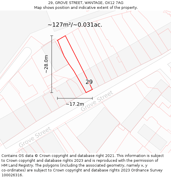 29, GROVE STREET, WANTAGE, OX12 7AG: Plot and title map