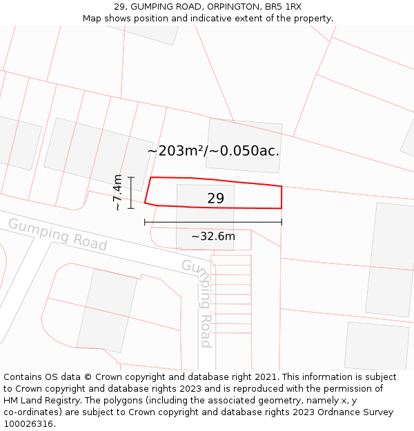 29, GUMPING ROAD, ORPINGTON, BR5 1RX: Plot and title map