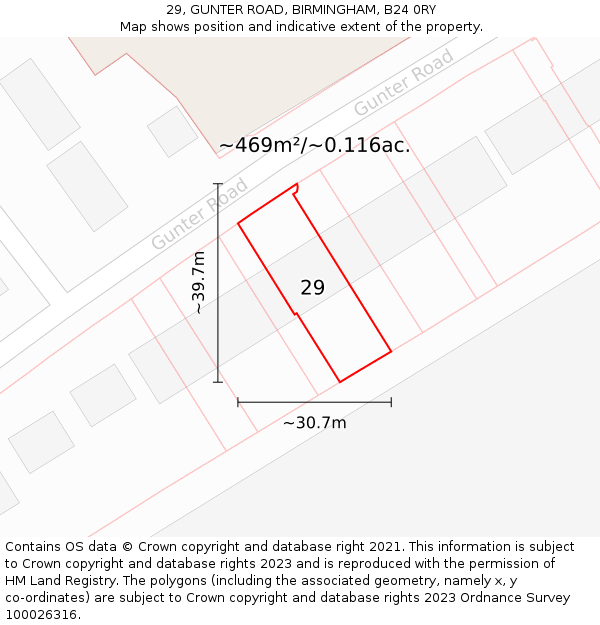 29, GUNTER ROAD, BIRMINGHAM, B24 0RY: Plot and title map