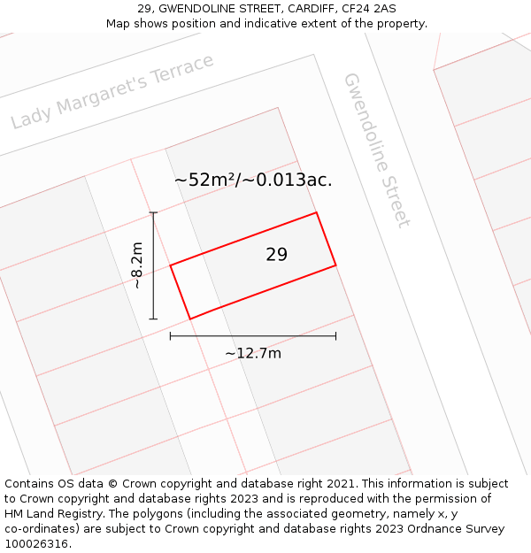 29, GWENDOLINE STREET, CARDIFF, CF24 2AS: Plot and title map