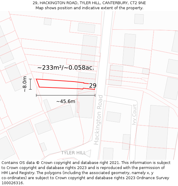 29, HACKINGTON ROAD, TYLER HILL, CANTERBURY, CT2 9NE: Plot and title map