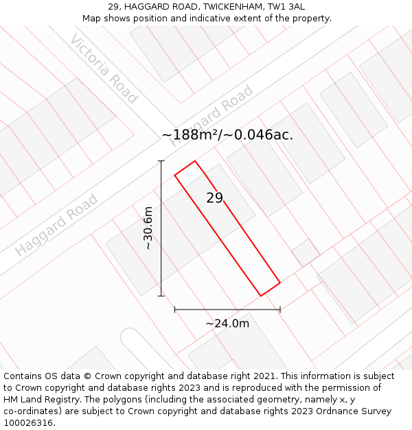 29, HAGGARD ROAD, TWICKENHAM, TW1 3AL: Plot and title map