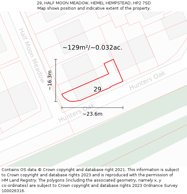 29, HALF MOON MEADOW, HEMEL HEMPSTEAD, HP2 7SD: Plot and title map