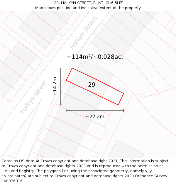 29, HALKYN STREET, FLINT, CH6 5HZ: Plot and title map