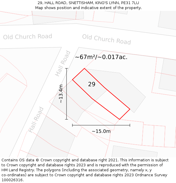 29, HALL ROAD, SNETTISHAM, KING'S LYNN, PE31 7LU: Plot and title map