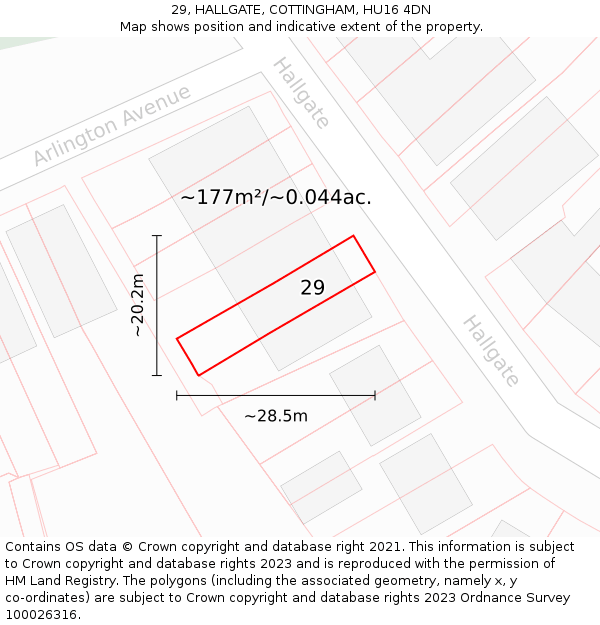 29, HALLGATE, COTTINGHAM, HU16 4DN: Plot and title map