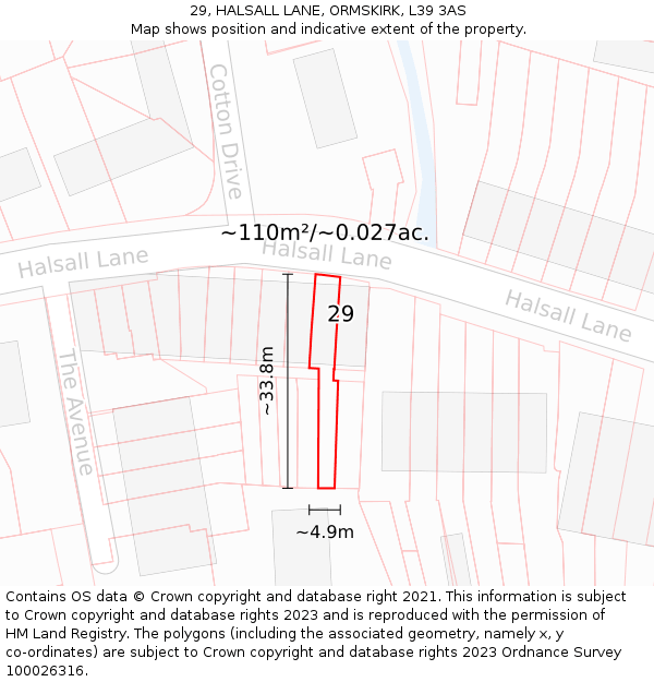 29, HALSALL LANE, ORMSKIRK, L39 3AS: Plot and title map