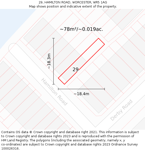29, HAMILTON ROAD, WORCESTER, WR5 1AG: Plot and title map
