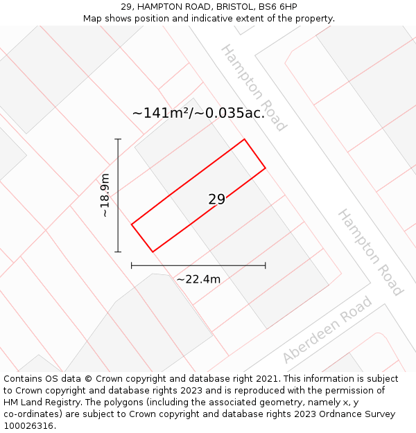 29, HAMPTON ROAD, BRISTOL, BS6 6HP: Plot and title map
