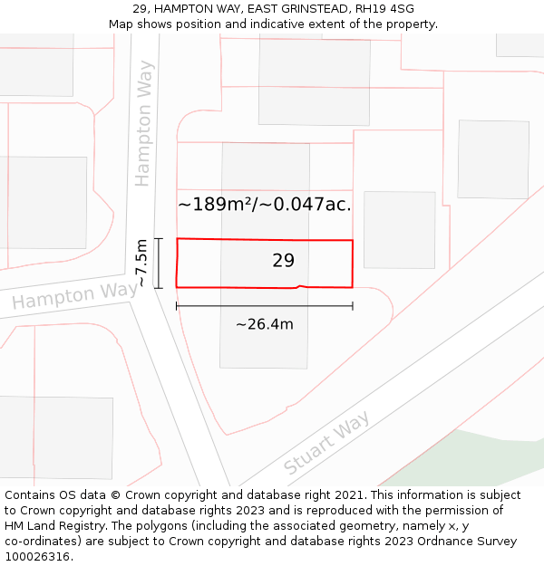 29, HAMPTON WAY, EAST GRINSTEAD, RH19 4SG: Plot and title map