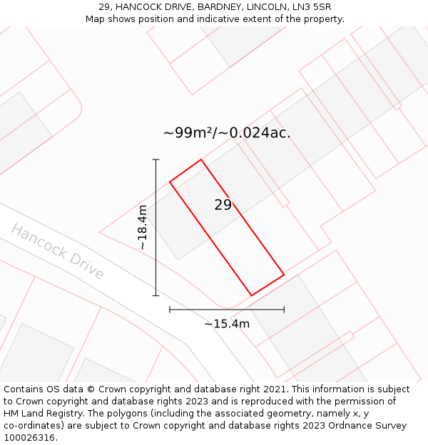 29, HANCOCK DRIVE, BARDNEY, LINCOLN, LN3 5SR: Plot and title map