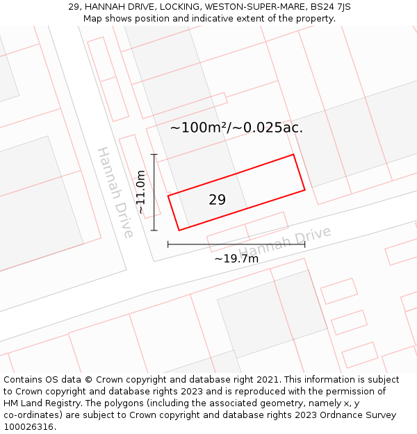 29, HANNAH DRIVE, LOCKING, WESTON-SUPER-MARE, BS24 7JS: Plot and title map