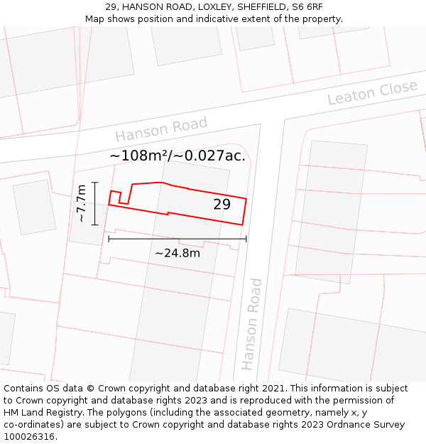 29, HANSON ROAD, LOXLEY, SHEFFIELD, S6 6RF: Plot and title map