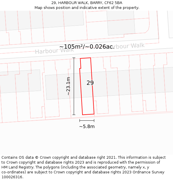 29, HARBOUR WALK, BARRY, CF62 5BA: Plot and title map