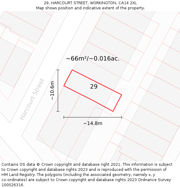 29, HARCOURT STREET, WORKINGTON, CA14 2XL: Plot and title map