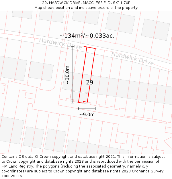 29, HARDWICK DRIVE, MACCLESFIELD, SK11 7XP: Plot and title map