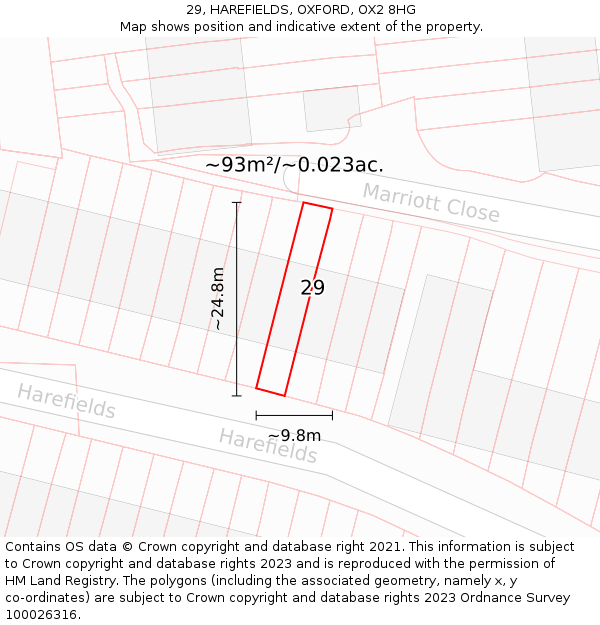 29, HAREFIELDS, OXFORD, OX2 8HG: Plot and title map