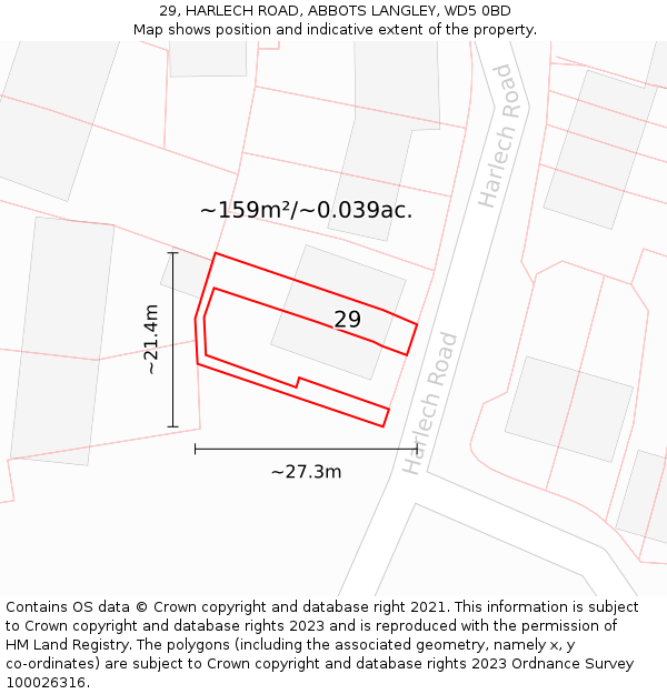 29, HARLECH ROAD, ABBOTS LANGLEY, WD5 0BD: Plot and title map