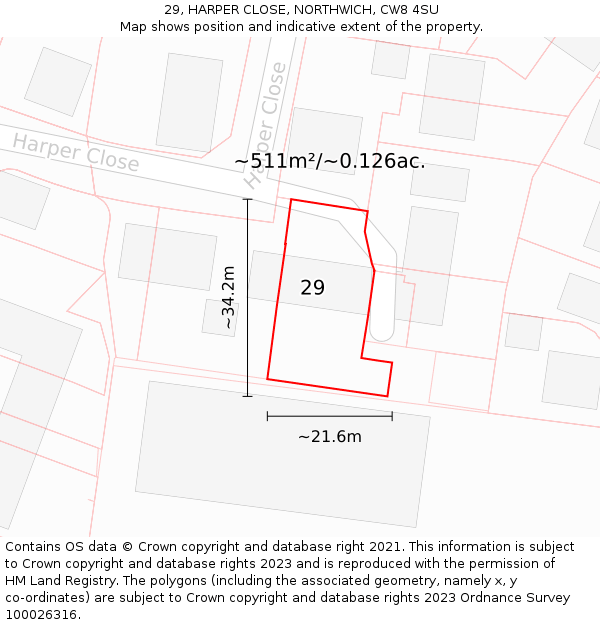 29, HARPER CLOSE, NORTHWICH, CW8 4SU: Plot and title map