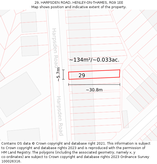 29, HARPSDEN ROAD, HENLEY-ON-THAMES, RG9 1EE: Plot and title map