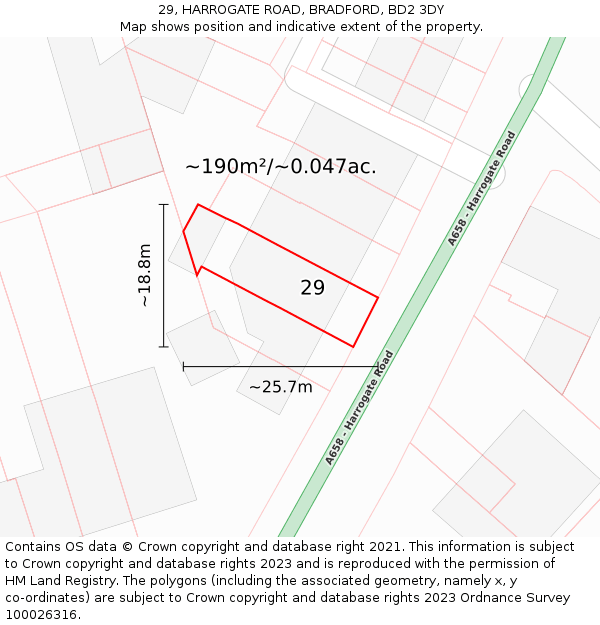 29, HARROGATE ROAD, BRADFORD, BD2 3DY: Plot and title map