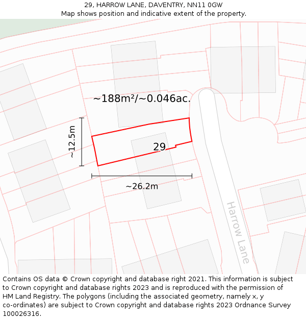 29, HARROW LANE, DAVENTRY, NN11 0GW: Plot and title map