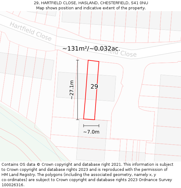 29, HARTFIELD CLOSE, HASLAND, CHESTERFIELD, S41 0NU: Plot and title map