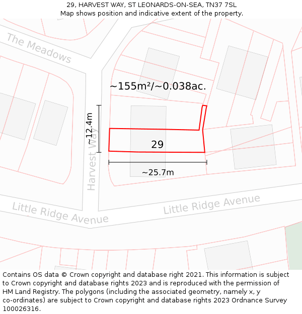 29, HARVEST WAY, ST LEONARDS-ON-SEA, TN37 7SL: Plot and title map