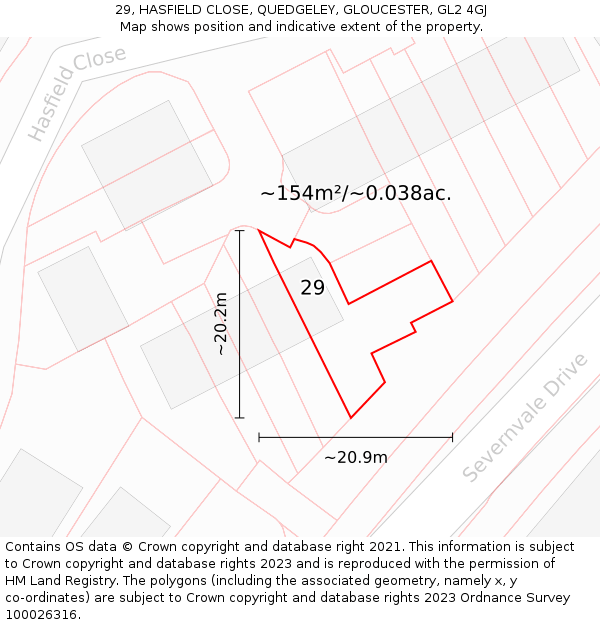 29, HASFIELD CLOSE, QUEDGELEY, GLOUCESTER, GL2 4GJ: Plot and title map