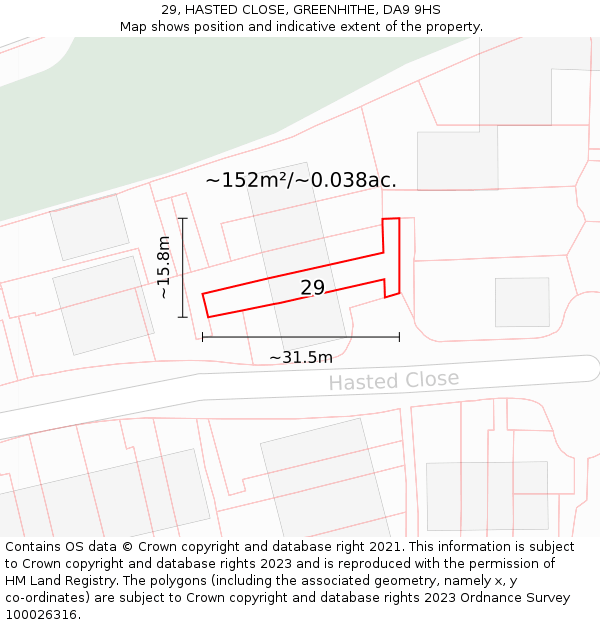29, HASTED CLOSE, GREENHITHE, DA9 9HS: Plot and title map
