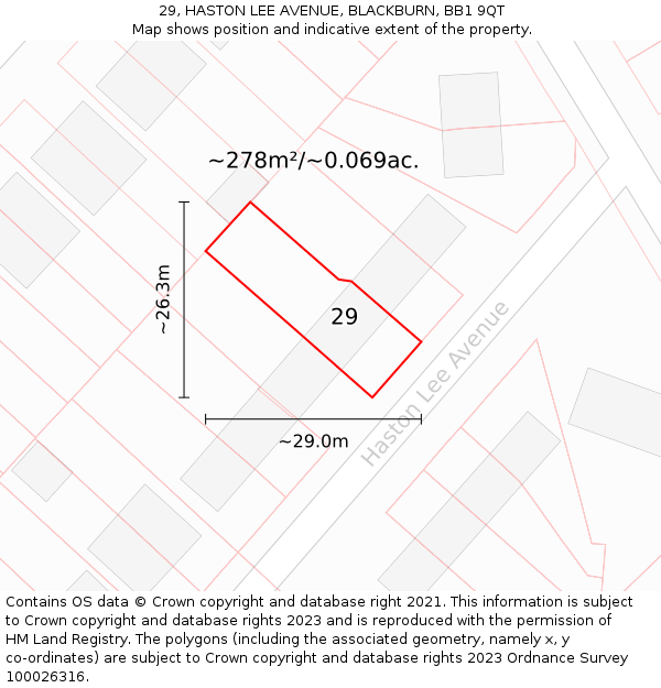 29, HASTON LEE AVENUE, BLACKBURN, BB1 9QT: Plot and title map
