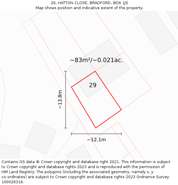 29, HATTON CLOSE, BRADFORD, BD6 1JS: Plot and title map