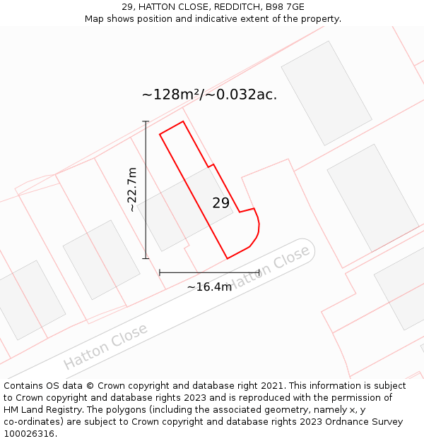 29, HATTON CLOSE, REDDITCH, B98 7GE: Plot and title map
