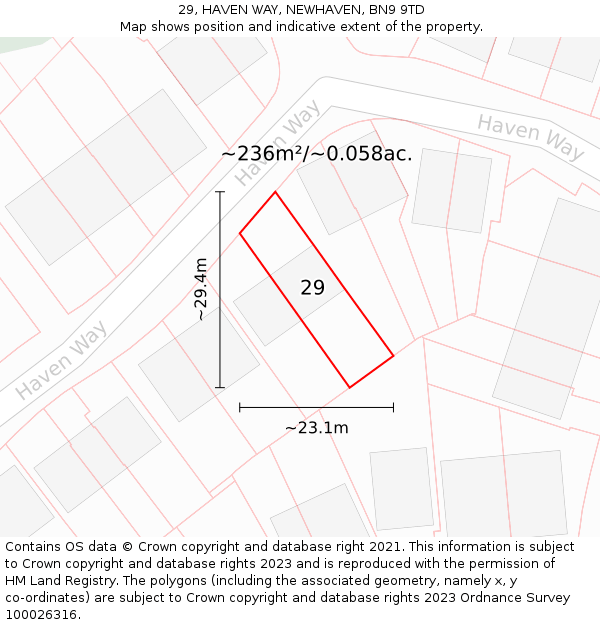 29, HAVEN WAY, NEWHAVEN, BN9 9TD: Plot and title map
