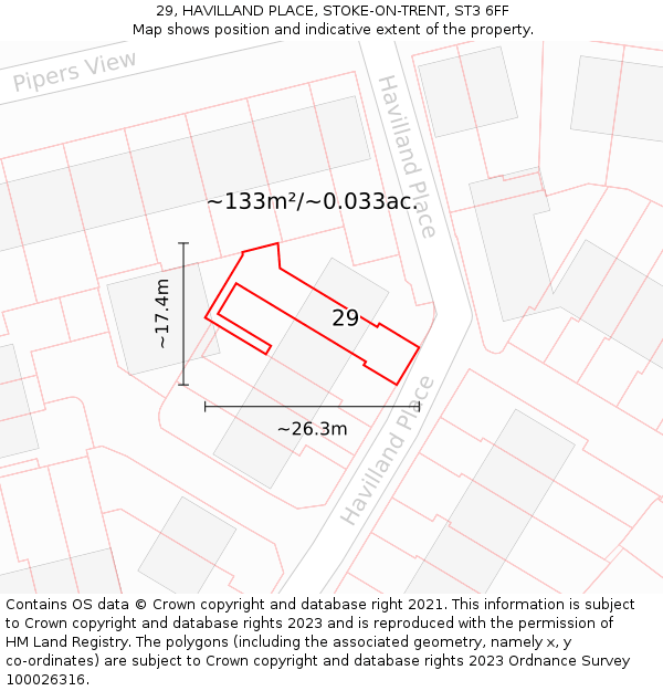 29, HAVILLAND PLACE, STOKE-ON-TRENT, ST3 6FF: Plot and title map