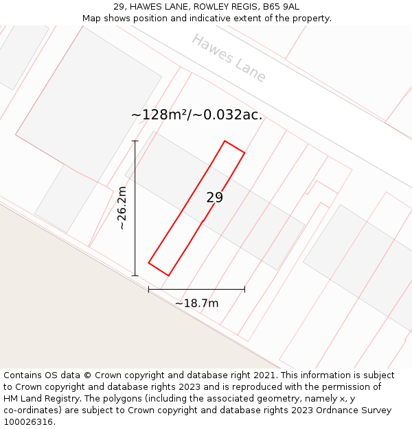 29, HAWES LANE, ROWLEY REGIS, B65 9AL: Plot and title map