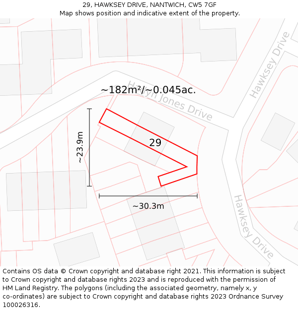 29, HAWKSEY DRIVE, NANTWICH, CW5 7GF: Plot and title map