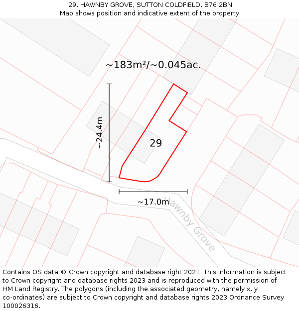 29, HAWNBY GROVE, SUTTON COLDFIELD, B76 2BN: Plot and title map